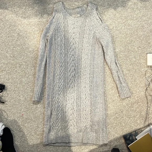 loft grey sweater dress Lou & Grey for Loft Size Small Grey Heather Sweater Dress Ruffle bottom